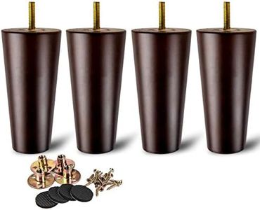 6 inch / 15cm Wooden Furniture Legs, La Vane Set of 4 Walnut Solid Wood Tapered Furniture Replacement Feet with Pre-Drilled M8 5/16 Inch Bolt & Mounting Plate & Screws for Sofa Chair Couch Ottoman