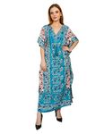 Shah Crafts.Women Kaftan Dress Kimono Long Beach Cover Up Gown Swimsuit Maxi Top Night Dress Robe Loungewear One Size Color-Teal Blue