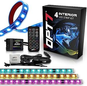 OPT7 Aura Interior Car Lights with Remote Control, Color Change, Music Sync Inside Ambient Lighting Kit, LED Lights for Car Truck Under Dash Accessories, Charger Adapter 12V, 4pc Single Row LED Strip