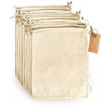 Leafico Cotton Produce Bags - Large 25x30 cm - 12 Pcs Multipurpose Eco Cloth Bags - Muslin Bags with Drawstring - Canvas Bags - Vegetable and Bread Bags - Fabric Sachet Bags - Linen Bag