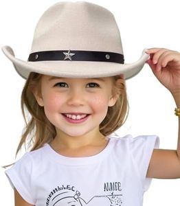 Lanzom Kids Girls Boys Cowboy Cowgirl Hat with Buckle Belt Toddlers Felt Western Hat (Beige, 4-9 Years)