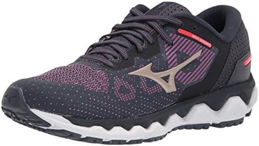 Mizuno Women's Wave Horizon 5 Running Shoe, Violet-Platinum Gold, 8
