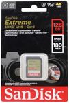 SanDisk 128GB Extreme SDXC card, SD card up to 180MB/s, V30 Memory card, UHS-I, Class, 10, U3, V30, RescuePro Deluxe data recovery software.