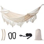 SXSEAGLE Hammock Hanging Swing Double Max 500lbs Macrame for Indoor Outdoor Patio Yard Garden (Beige)