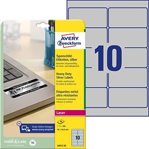 Avery L6012-20 etiqueta de impresora Plata - Etiquetas de impresora (Plata, Poliéster, Laser, 96 x 50,8 mm, 200 pieza(s), 20 hojas)