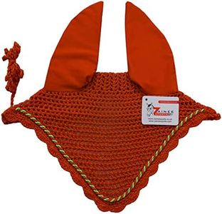 Horse Ear Bonnet for Horses – Breathable Crochet Riding Bonnet with Stretch Lycra Ears, 29 Colors to Match Your Tack, Pony Cob Full X-Full Equestrian Zainee Sports (Orange, Horse/Full)