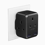 JSVER Plug Adapter USB with 4 Way Sockets 13A Cube Extension Plug Multi Plug Extension Wall Socket Wall Plug Extender for Home, Office Black