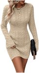 GORGLITTER Women's Cable Knit Sweater Dress Long Sleeve Knit Winter Dresses Crewneck Mini Pencil Dresses Solid Apricot XX-Large