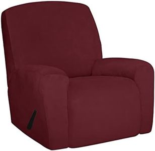 Easy-Going 4 Pieces Velvet Recliner Chair Cover Stretch Reclining Sofa Slipcover Non-Slip Couch Cover Soft Washable Furniture Protector for Kids Pets (Recliner, Wine)