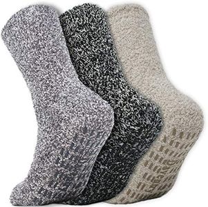 Daventry Ultra Thick Fuzzy Grip Socks (3 pk) - Black, Gray, Beige - Medium, Black, Gray, Beige