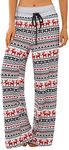 X-Image Soft Santa Elf Pajama Pants for Women Floral Print Drawstring Casual Palazzo Lounge Xmas Wide Leg Pants Reindeer, Large