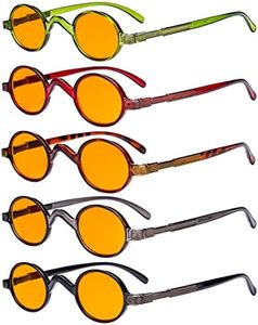 Eyekepper 5 Pack Computer Reading Glasses Small Round Blue Light Filter Readers Orange Tinted +3.00