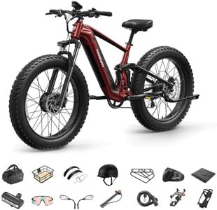PUCKIPUPPY 1600W Dual Motor Electric Bike for Adults+ Grade A Luxury Accessory Pack, Full Suspension 26" Fat Tire E Bike, 28MPH 80Miles Range Mountain Electric Bicycle, 7 Speed, GoldenR-Red