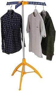 Collapsible Clothes Drying Rack, Portable Clothing Garment Rack Indoor, Foldable Standing Laundry Racks for Drying Clothes, Tripod Stand, Hangaway Garment Rack, Steamer Hanger Stand, Orange and Blue