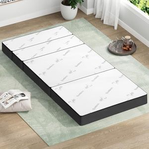 STARRY EUCALYPT Folding Mattress 10cm Sofa Lounge Mat Pad Portable 4-Fold Foam Mattress Floor Bed for Home Office Camping and Travel Use, 200 x 90 x 10cm, Mesh Black