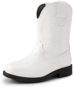 DREAM PAIRS Toddler Little Boys Girls Cowboy Boots Kids Western Square Toe Riding Mid Calf Boots Sdbo2307K White Size 5T Toddler