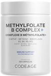 Codeage Methylfolate B Complex Supplements - 5 MTHF, Methylcobalamin 500mcg Methylated Vitamin B12, Riboflavin, Betaine, Vitamins B6, Methylation Cycle MTHFR - 2 Months - 120 Capsules