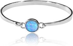 Paul Wright Created Opal Bangle, 925 Sterling Silver, 10mm Round Opal with Vibrant Colour, 7", 7 inches, Sterling Silver, Opal