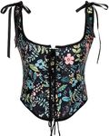 SUOSDEY Women Vintage Floral Corset Top Renaissance Vest Camisole Flower Print Bustier flower