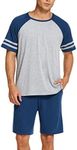 Ekouaer Mens Pajama Short Sets Short Sleeve Crewneck Pajama Lounge Set Raglan Sleepwear Navy Blue