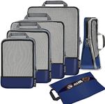 Eono Compression Packing Cubes, Luggage Organiser Set, Extensible Suitcase Organiser, Packing Organisers for Suitcases, Packing Cubes for Travel or Home Storage - Navy, 6 Set