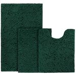BYSURE Dark Green Bathroom Rugs Sets 3 Piece Non Slip Extra Absorbent Plush Chenille Soft Washable Bath Rugs and Mats Set