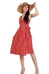 COTLAND Fashions Jaipuri Cotton Abstract Printed Wrap Around Dress For Women (Abstract Red, Knee-Length, M)