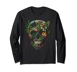 Haunted Botanical Garden Human Skull With Flowers And Plants Long Sleeve T-Shirt