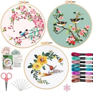 Offizon 3 PCS Embroidery Kit for Beginners - Cross Stitch DIY Craft Set, Bird Embroidery Accessories & Hoop Included, Hand Embroidery Kit for Adults Stitching Sewing Kit Gift | BirdA