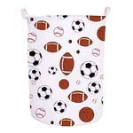 Runtoo 19.7" Large Sized Laundry Hamper Waterproof Foldable Canvas Sports Basketball Football Bucket Clothing Basket with Handles for Storage Bins Kids Room Home Organizer Nursery (Sport Theme)