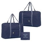 2 Pack Foldable Travel Duffel Bag, Lightweight Carry On Luggage Bag for Women and Men, Waterproof Multipurpose Sport Duffle for Sports, Gym, Vacation (Dark Blue)