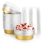 Beasea 50 Pack Mini Tart Pans with Lids, Disposable Pie Tins 4 Inch, Golden Aluminum Pie Pan Tin Tart Pans Round Oven Baking Mini Cake Pan for Pie Tart Quiche