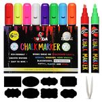 BUYZIA Liquid Chalk Pens for Blackboards, Windows & Glass, 6mm Reversible Tip Neon Color Chalk Markers for Non Porous Surfaces, Wipeable Chalkboard Pens (8 Pack)