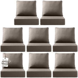 Outdoor Cushion Set for Furniture patio furniture,UV Resistant,Waterproof outdoor cushion set - 6 Inch thick foam garden cushions– 24x24 Inch Patio Seat Covers for Chair/Sofa/Couch | Gray | 8-pack |