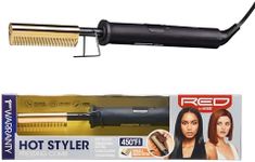 Red by Kiss Hot Comb Hair Straightener 232 Degrees, Small-Sized Teeth Electric Heating Comb, Pressing Comb Brush for Straightening Hair and Beard, Curling Iron for Natural Black Hair Beard Wigs