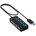 SABRENT USB Hub 4 Port Fast 5Gbps USB Splitter 3.2, with LED Switches, 68CM (2ft) Cable, Slim & Portable for Mac/PC (HB-UM43)