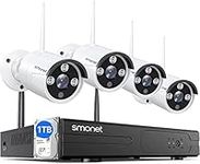 【3MP,AUDIO】 SMONET Wireless Security Camera System with 1TB Hard Drive,8CH NVR Home Complete Surveillance Systems,4Pcs 3MP Indoor Outdoor WiFi IP Cameras,P2P,Waterproof,Night Vision,AI Human Detection