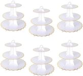 YAYODS 6 Pack 3 Tier Cupcake Stands, White Cardboard Cake Stands for Afternoon Tea, Dessert Tower for Party,Birthday,Anniversary, Wedding