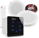 Power Dynamics 2x PD MSLP50 Marine Weatherproof Ceiling Speakers with A50B Black Wall Amplifier - Bluetooth, Outdoor, Bathroom Ceiling Speaker Kit