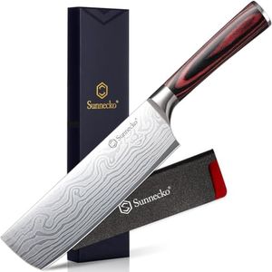 Sunnecko Japanese Nakiri Knife 7 Inch - Carbon Steel Chef Knife Vegetable Cleaver with Sheath, Kitchen Gift for Home Cooks, Professional Kitchen Knife Gift Box