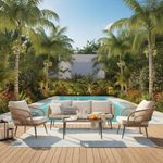 LOCCUS 5-Seater Outdoor Rope Sofa Set – All-Weather Patio Conversation Furniture with Waterproof Cushions & Powder-Coated Frame, Garden & Balcony Seating for Terrace, Lawn, Backyard (Beige)