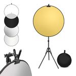 LimoStudio 32" 5-in-1 Disc Reflector, 5 Colors White, Black, Silver, Gold, Translucent, Photo Studio Light Stand, Clamp Clip Holder Light Stand Mount Bracket with Umbrella Reflector Holder, AGG2914