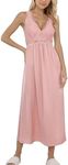 Alcea Rosea Womens Silky Nightgown Sexy Lace lingerie Long V neck Chemise Sleeveless for Elegant Women(Pink M)