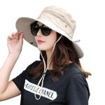 Alexvyan Round Crown Polyester Hat Sun Visor Hats for Women Wide Brim Summer Cap, UV Protection Breathable Casual Beach Hat, Safari Hat Sun Protection Cap for Women Girl Men (Beige), Large