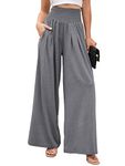 Famulily Ladies Wide Leg Trousers with Pockets Stretch Flared Pants Loose Fit Lounge Pyjama Bottoms Dark Grey L