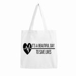 URBAN PENDU Grey's Anatomy - Save Lives Printed Cotton Canvas Tote Bag (white), Gift For Friend (16 * 14) inches