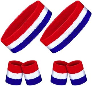 6 Pieces Sweatband Set Sports Headband Wristband Set Headband Wristbands Sweat Bands for Basketball Football Running 2 Headbands and 4 Wristbands