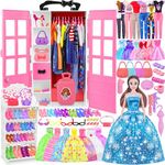 122 Pcs Doll Clothes and Accessories with Closet (Include Doll),Princess Gowns Dresses,Clothing,Pants,Swimsuits Shoes Hangers and Accessories,Doll Dress up Toys Gifts for 3+ Year Old Girls Kid Toddler