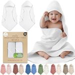 infancie 100% Organic Cotton Muslin Baby Hooded Towels - 32x32 Inch, 2 Pack Newborn Bath Towels for Boys & Girls, Soft & Absorbent Bath Set (White)