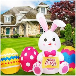 GUDELAK 6 FT Easter Inflatables Outdoor Decorations, Inflatable Bunny and Colorful Eggs Build-in 5 LEDs, Happy Easter Blow Up Yard Decorations for Home Holiday Party, Outdoor, Lawn, Garden